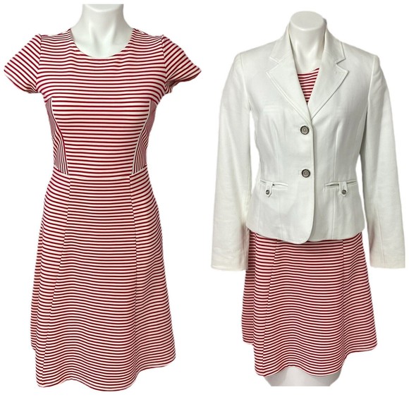 Downeast Women Dress White Blazer Combo Size Small Red Stripe A Line Lot of 2 - Picture 1 of 12